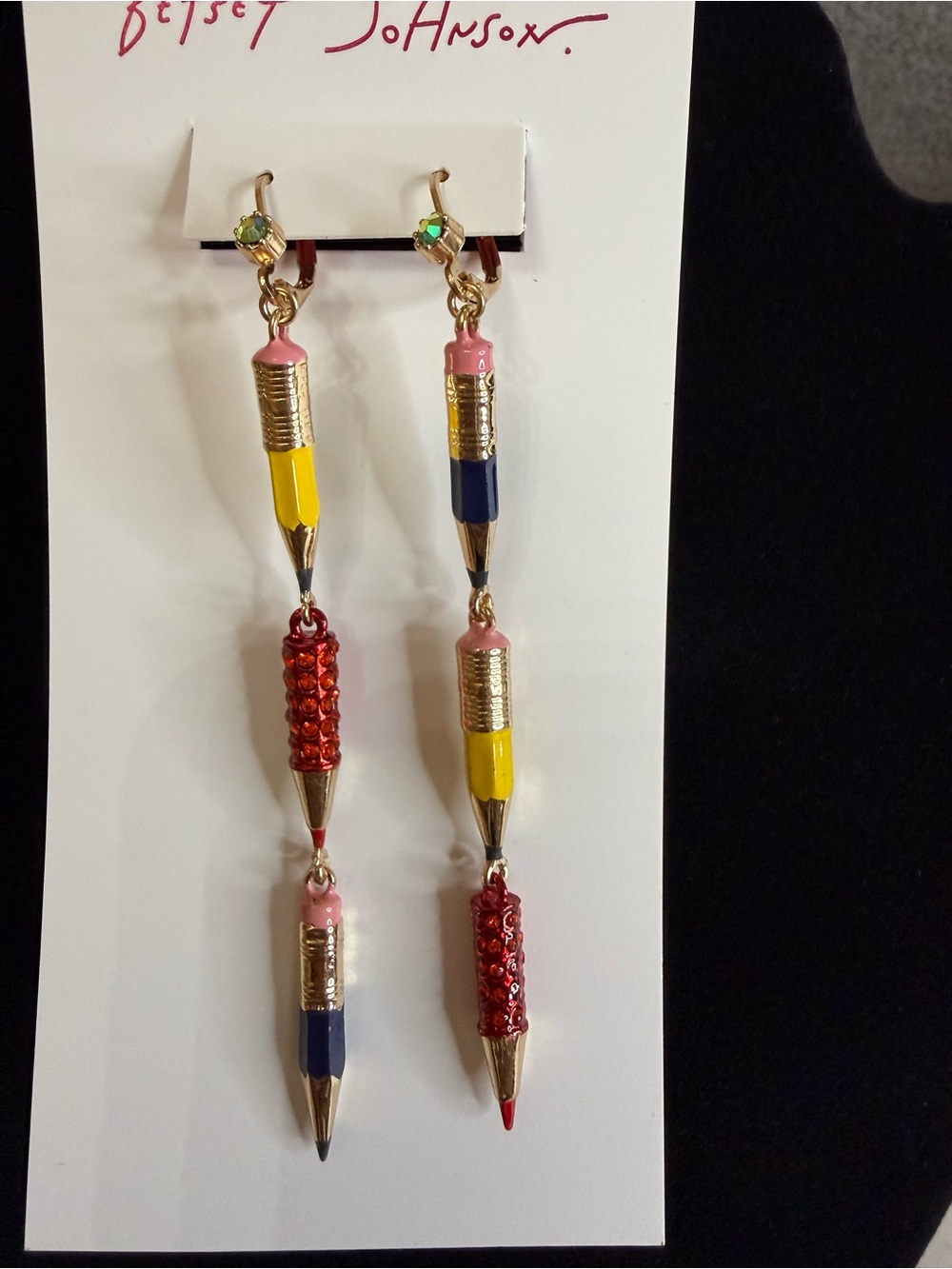 ✏️Betsey Johnson Multi-Color Pencil Dangle Earrings with Gold-Tone Accents